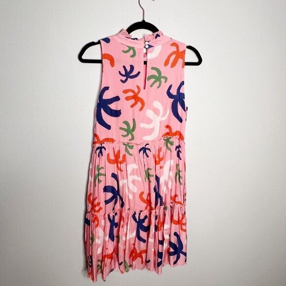 Oliphant Pink Tiered Abstract Print Sun Dress Size XS Cotton Silk - Picture 5 of 7